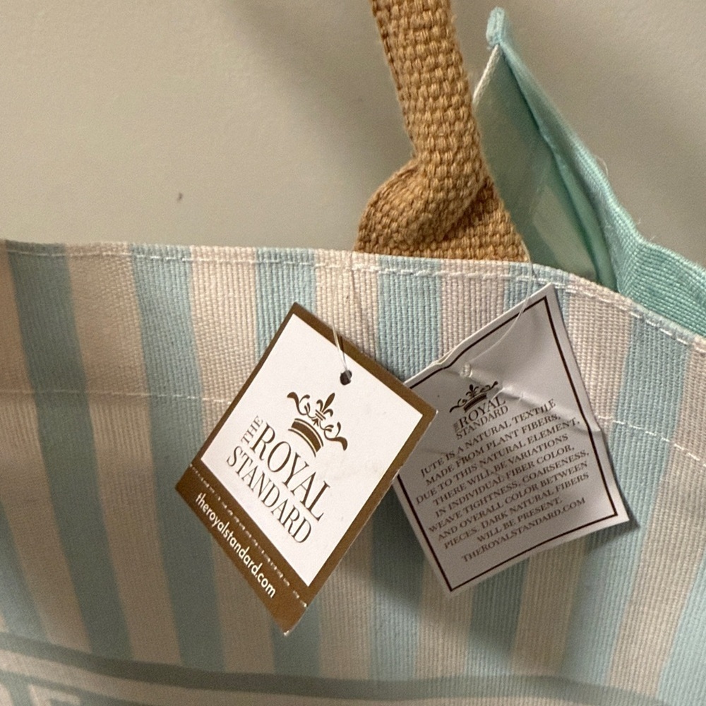 NWT The Royal Standard Joie De Vivre Jute Tote & Beach Towel. Aqua Blue/White. - Picture 4 of 8